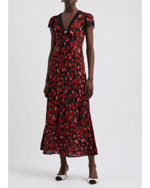 RIXO London Clarice Floral-Print Lace-Trimmed Midi Dress in Red | Lyst RIXO London Clarice Floral-Print Lace-Trimmed Midi Dress in Red | Lyst