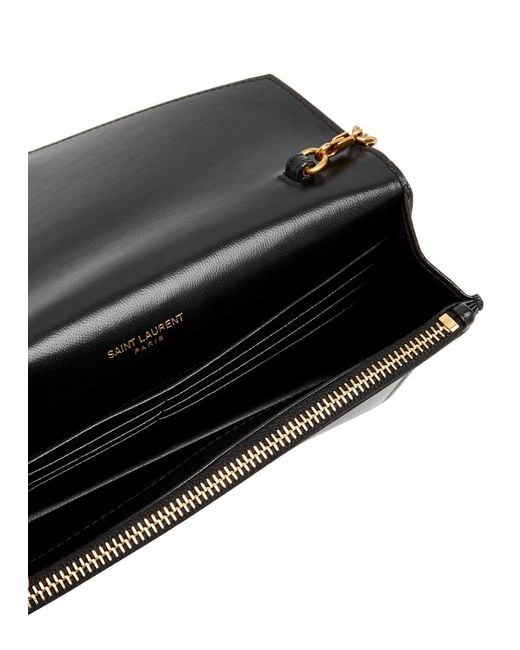Saint Laurent Black Envelope Leather Wallet On Chain