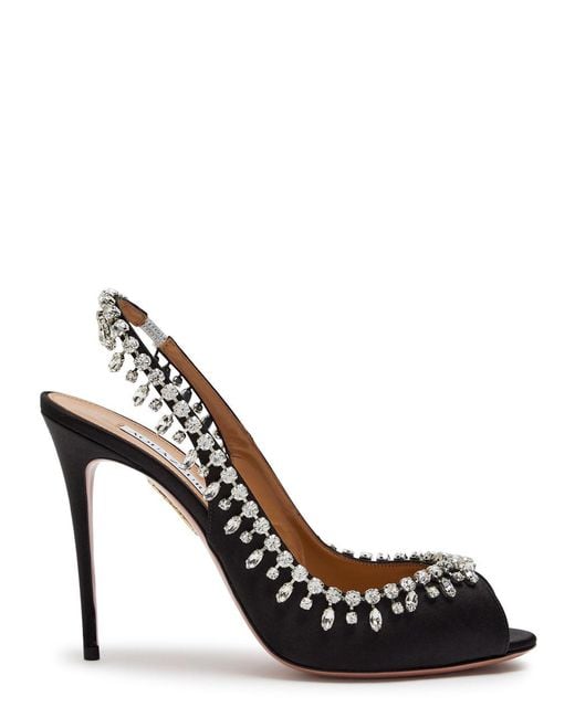 Aquazzura Black Temptation 85 Embellished Satin Sandals