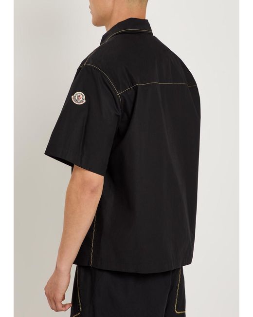 Moncler Black Contrast-Stich Cotton-Poplin Shirt for men