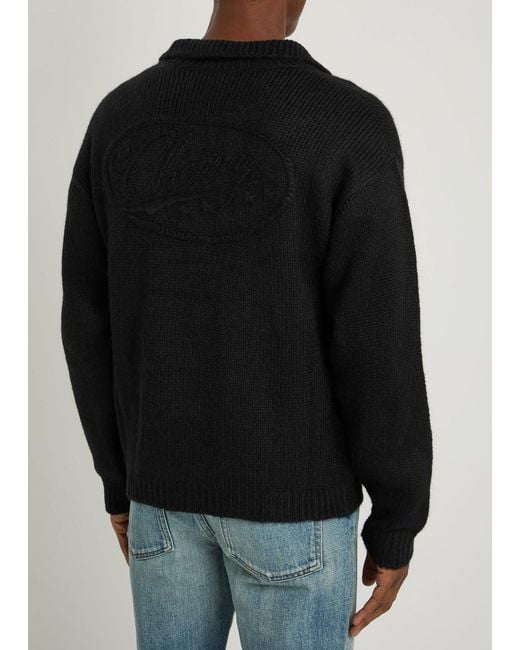 CHERRY LA Black Logo Knitted Alpaca-Blend Henley Jumper for men