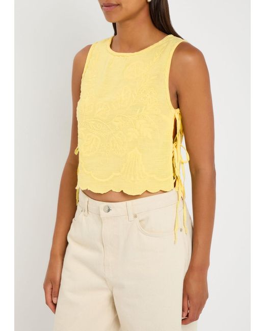 Free People Yellow Faded Gardens Floral-Embroidered Cotton Tank