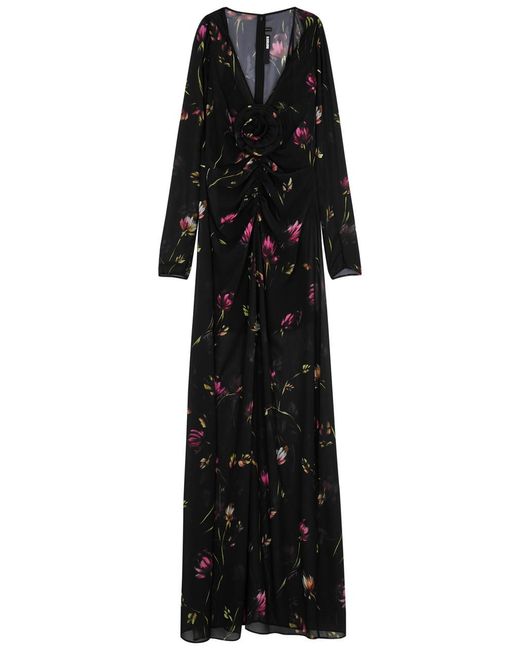 ROTATE BIRGER CHRISTENSEN Black Floral-print Chiffon Maxi Dress