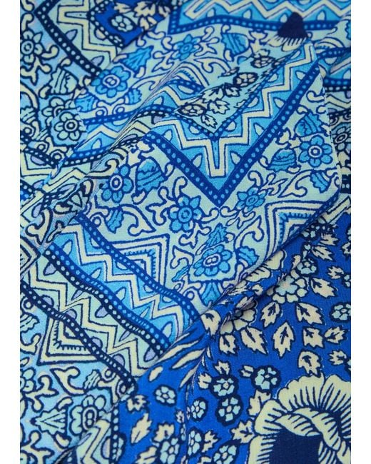 Rixo Blue Maura Patterned Halter-Neck Chiffon Midi Dress