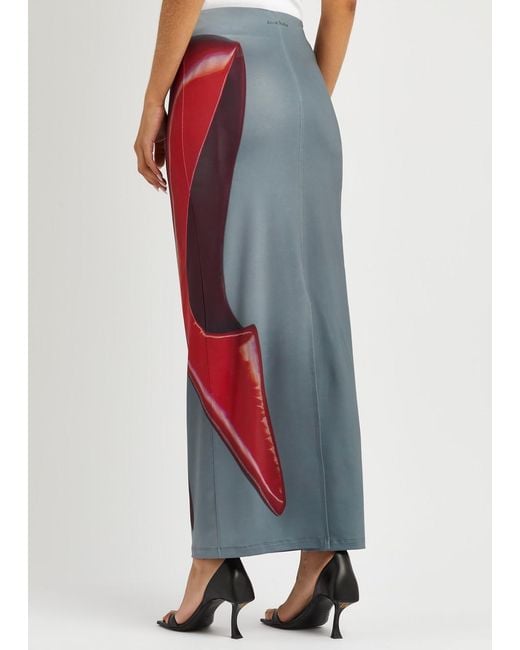 Acne Red Printed Stretch-Jersey Maxi Skirt