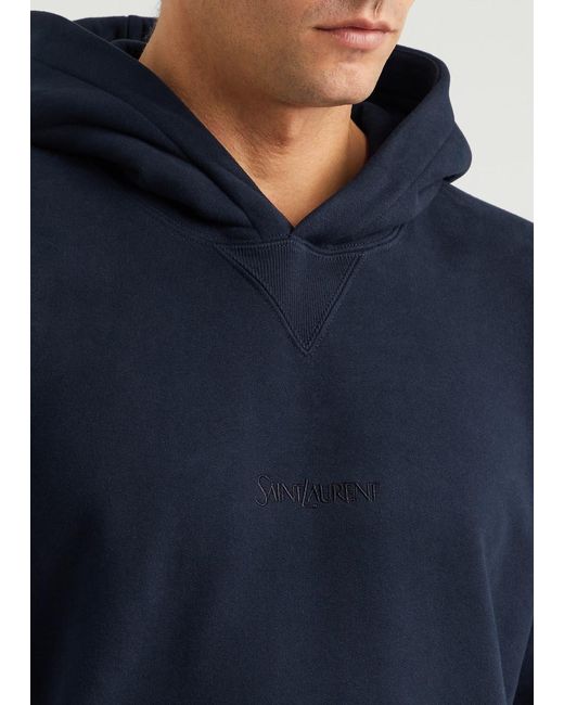 Saint Laurent Blue Logo-Embroidered Hooded Cotton Sweatshirt for men
