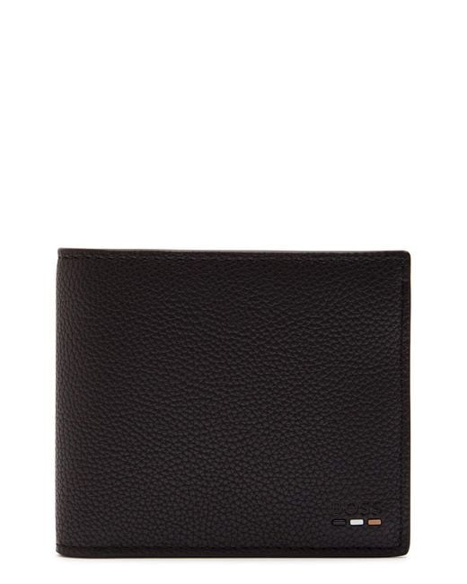 Boss Black Ray Logo Grained Leather Wallet for men