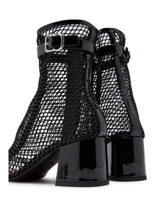 Alaïa Black Fishnet 55 Patent Leather Ankle Boots