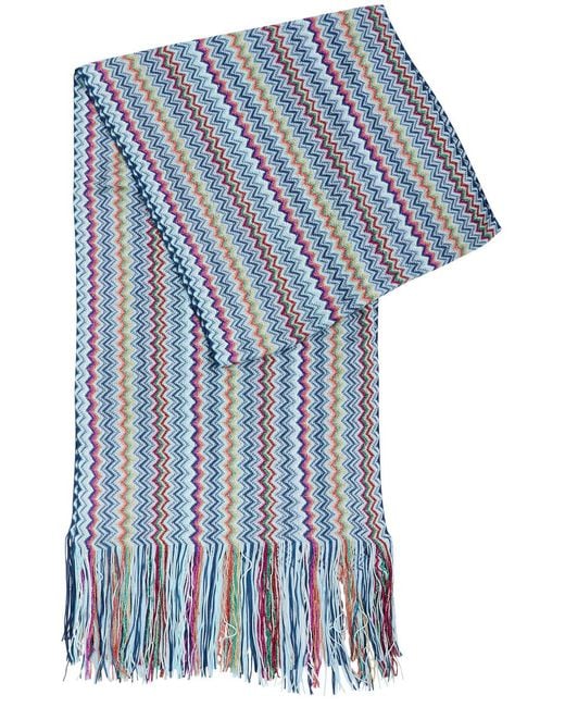 Missoni Blue Zigzag-Intarsia Fine-Knit Scarf