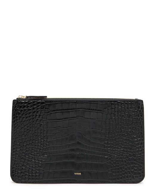 Totême Black Crocodile-Embossed Leather Clutch