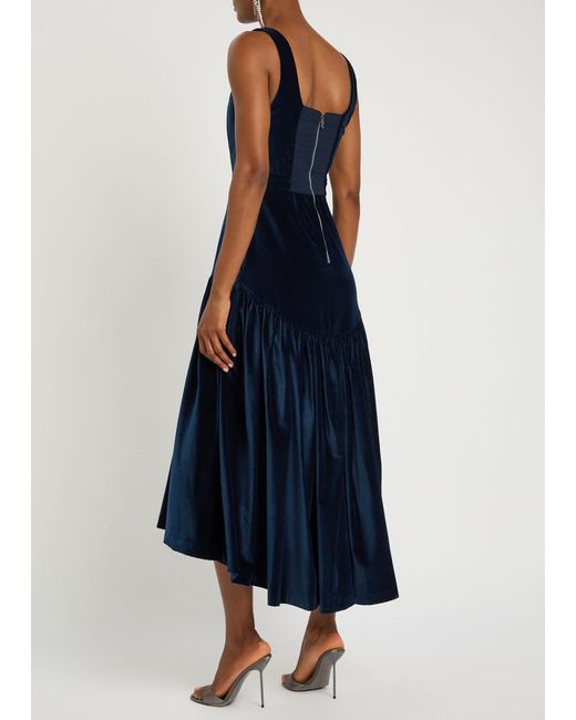 Alice + Olivia Blue Diana Structured Velvet Midi Dress