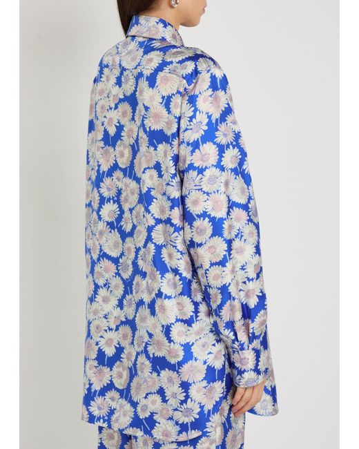 Stella McCartney Blue Daisy Floral-Print Silk Shirt