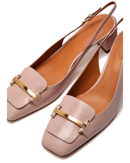 Tod's Brown Barretta 50 Smoothed Leather Slingback Pumps