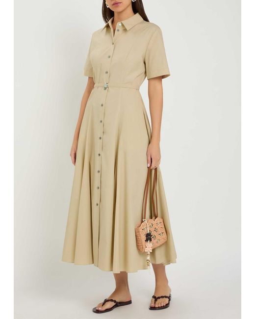 Tory Burch Natural Belted Stretch Cotton-Poplin Midi Shirt Dress