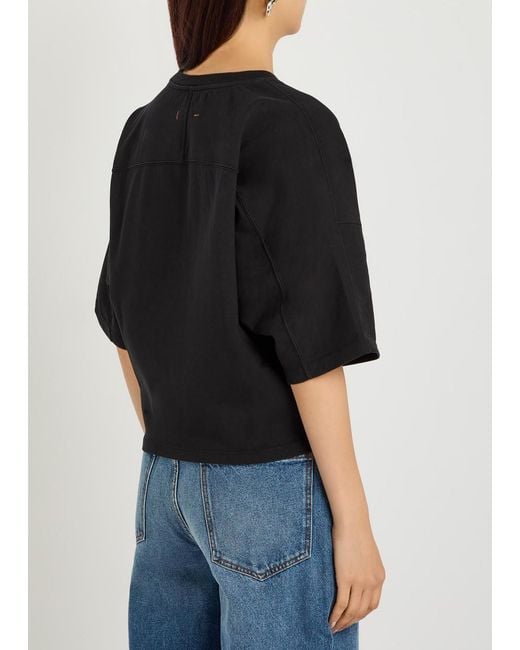 OSSOU Black Rift Cropped Cotton-Blend T-Shirt