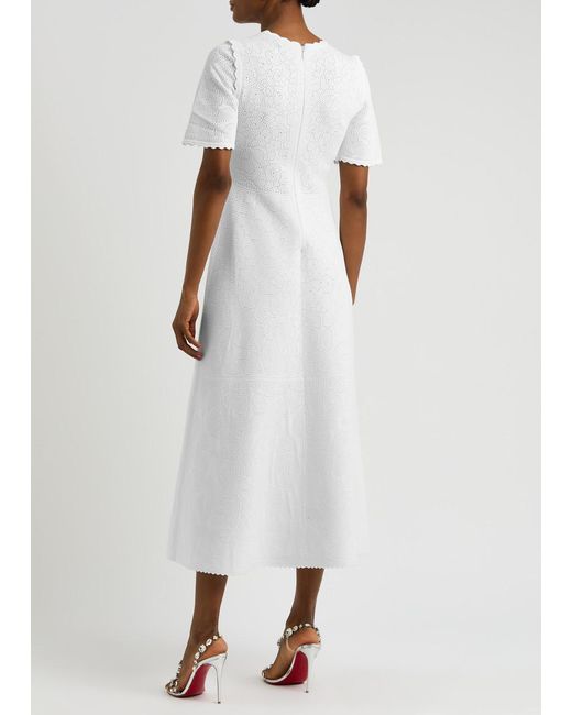 Needle & Thread White Pointelle-Knit Midi Dress