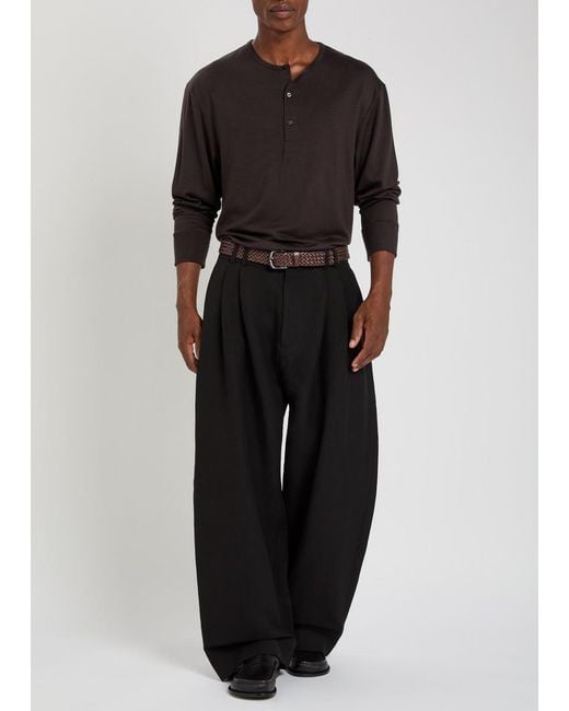 Studio Nicholson Black Wool-Jersey Henley T-Shirt for men