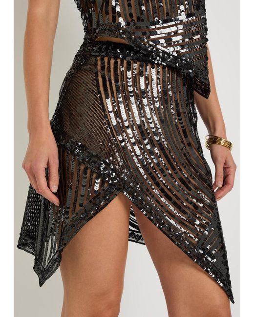Emilio Pucci Black Sequin-Embellished Asymmetric Tulle Mini Skirt