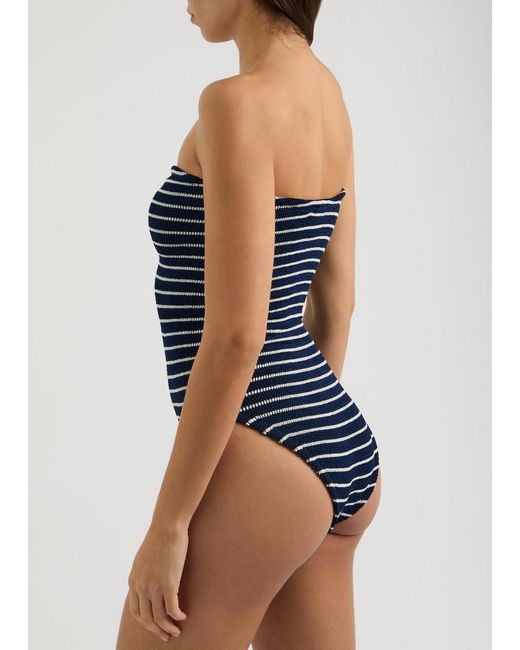 Hunza G Blue Brooke Striped Seersucker Swimsuit