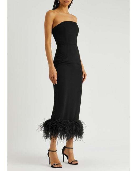 16Arlington Black Minelli Feather-trimmed Midi Dress