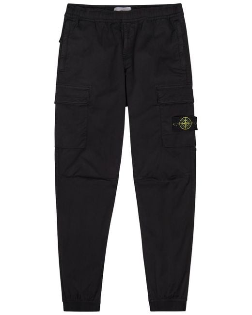 Stone Island Blue Logo Stretch-Cotton Cargo Trousers for men