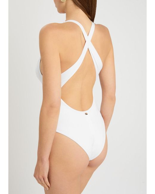 Max Mara White Cristel Plunge Halterneck Swimsuit