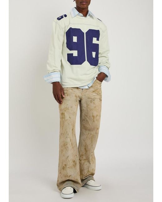 Acne Blue Printed Long-Sleeve Cotton T-Shirt for men