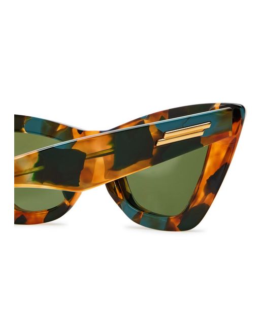 Bottega Veneta Green Tortoiseshell Cat-Eye Sunglasses