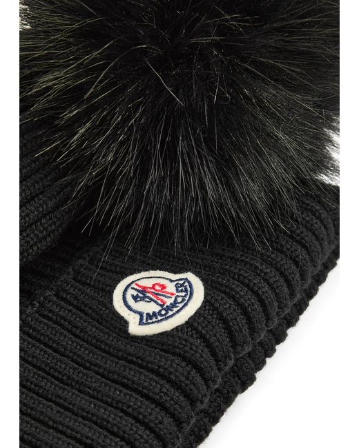 Moncler Black Kids Pompom Ribbed Wool Beanie