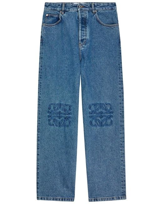 Loewe Blue Anagram-Embroidered Baggy Jeans for men