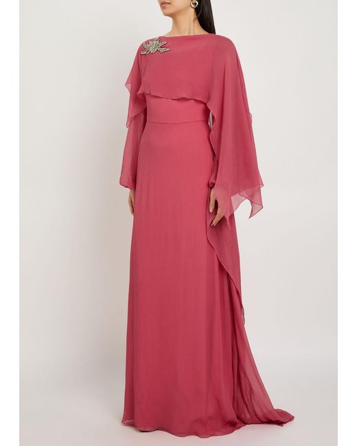 Erdem Red Cape-Effect Silk-Georgette Maxi Dress