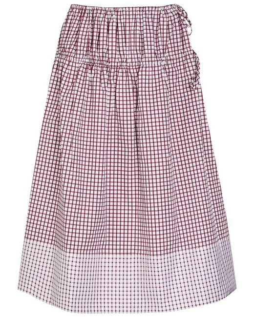 LIBEROWE Red Eve Checked Cotton Midi Skirt