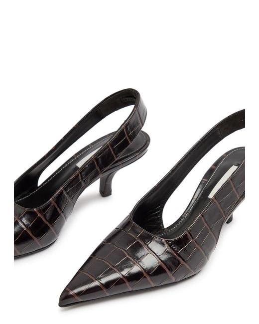 Totême Black Classic Croco Embossed Leather Slingback Pumps