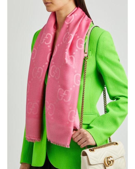 Gucci gg Monogrammed Silk-blend Scarf in Pink | Lyst UK