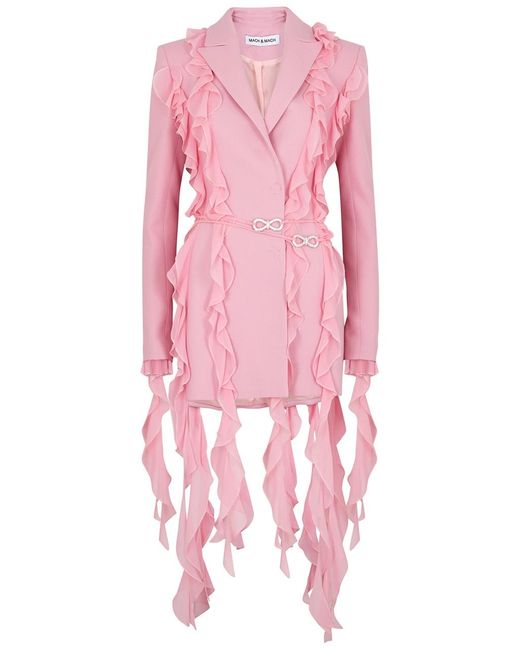Mach & Mach Pink Ruffle-Trimmed Wool Blazer Dress