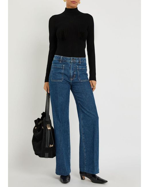 Alice + Olivia Black Lanie Pointelle Knit Top