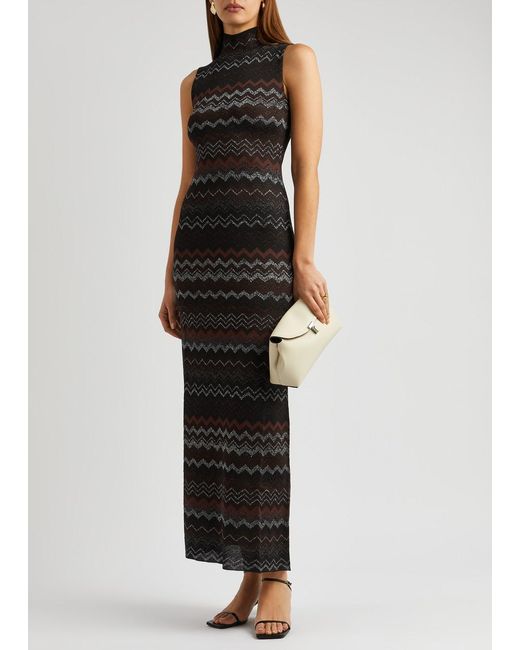 Missoni Black Zigzag-intarsia Metallic Fine-knit Maxi Dress