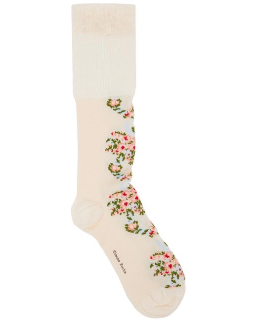 Simone Rocha Floral-intarsia Stretch-knit Socks in White | Lyst