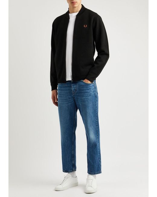 Fred Perry Black Logo-embroidered Knitted Bomber Jacket for men