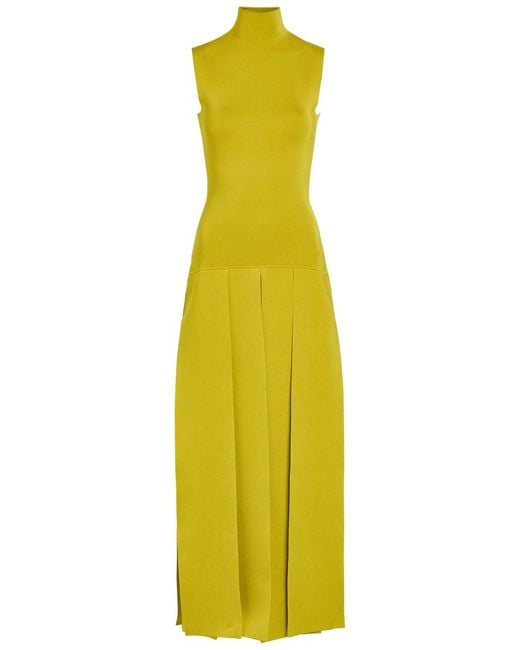 Alaïa Yellow Pleated Stretch Fine-Knit Maxi Dress