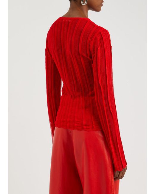 Blumarine Red Floral-Appliquéd Fine-Knit Top