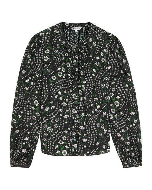 Veronica Beard Black Ashlynn Floral Stretch-Silk Blouse
