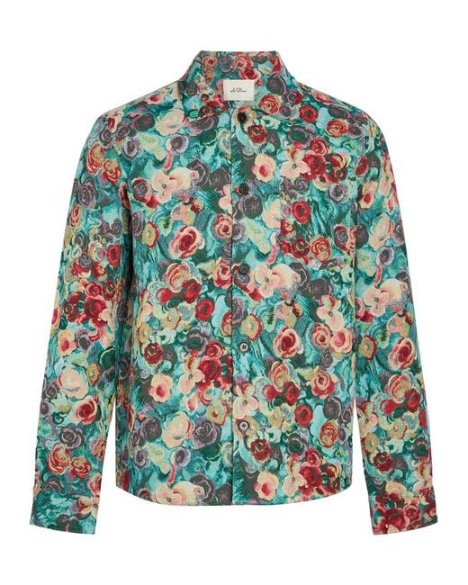 Les Deux Green Floral-Jacquard Woven Overshirt for men
