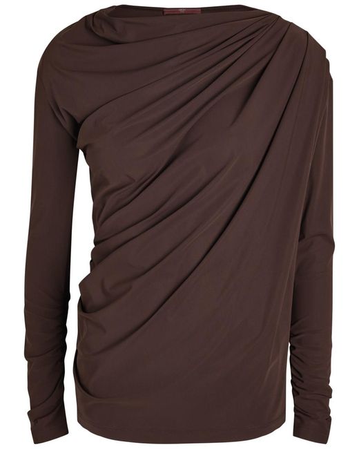 High Brown Aslant Draped Stretch-Jersey Top