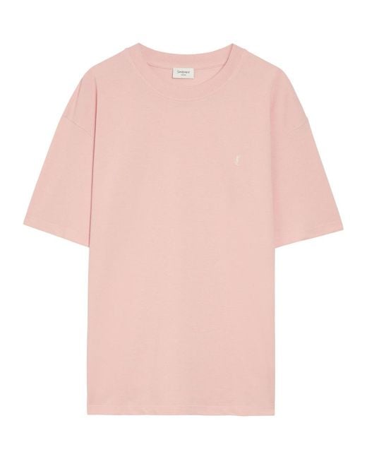 Saint Laurent Pink Logo-Embroidered Piqué Cotton-Blend T-Shirt for men