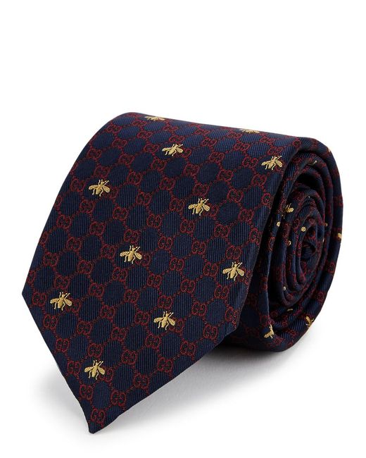 Gucci Blue Gg Bee Silk-Jacquard Tie for men
