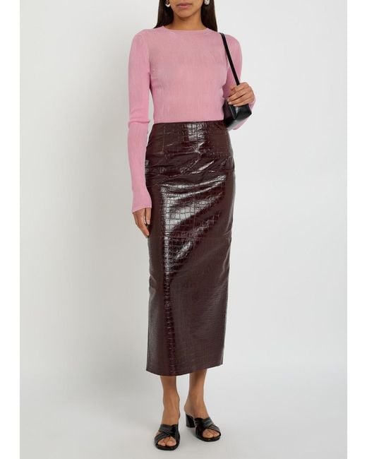 Khaite Pink Mosi Fine-Knit Silk Top