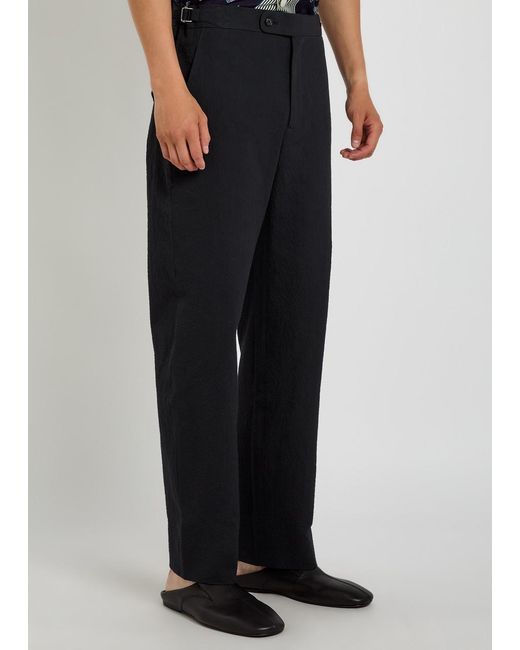 Bode Black Straight-Leg Seersucker Trousers for men