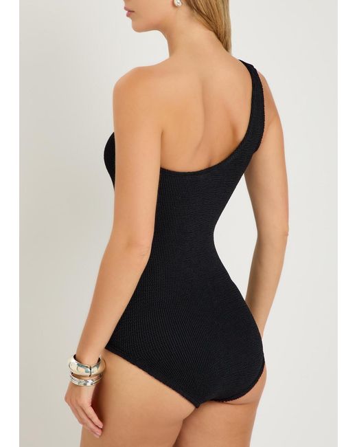 Hunza G Black Coverage Nancy One-Shoulder Crinkle Swimsuit