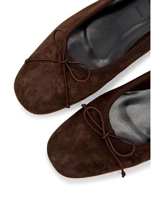 Aeyde White Tiby Kid Bow-Appliquéd Suede Ballet Flats